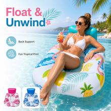 Tropical Leaf Print Inflatable Pool Lounge Chair With Headrest And Cup Holder, Mesh‑Seat Water Floating Sofa Float For Adult Summer Beach Swimming Pool Party - A - View 4