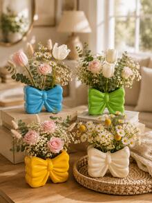 1pc Oversized Bow Decor Vase, Cute Ribbon Design Vase, Suitable For Home Decor, Living Room Tabletop, Bedroom Shelf And Gift Display - 1PC - View 2