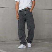 Men's Premium Graphite Straight Baggy Jeans Streetwear Rapper Skater Style Loose Fit - Grey - View 1
