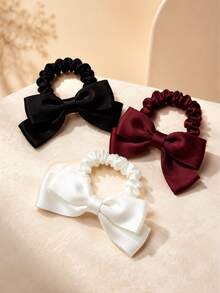 2/4pcs Satin Bow Small Scrunchies, Gentle Style Hair Ties For Girls, Simple Elegant High Ponytail Hair Ropes - Multicolor - View 1