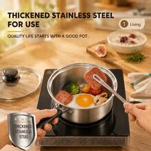 2pcs/Set (With Lid) Stainless Steel Pot, With Heat-Resistant Wooden Handle, Suitable For Induction Cooker Noodle Cooking, Non-Slip Wooden Handle, Even Heating Bottom, Suitable For Dorm, Office, RV, Small Kitchen And Single Person Cooking - View 10