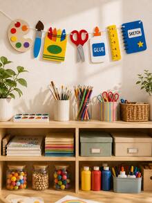 1pc Back To School Art Decor Hanging Banner, Palette Paintbrush Crayon Scissors Glue Bottle Ruler Sketchbook Hollow Hanging Sign, Foldable Lightweight Wall Decoration, Suitable For Art Classroom Library Study Office First Day Of School Indoor Party Wall Decor - J - View 5
