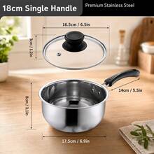 2pcs/Set (With Lid) Stainless Steel Pot, With Heat-Resistant Wooden Handle, Suitable For Induction Cooker Noodle Cooking, Non-Slip Wooden Handle, Even Heating Bottom, Suitable For Dorm, Office, RV, Small Kitchen And Single Person Cooking - View 15