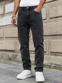 Jeans de mezclilla casuales y versátiles para ir al trabajo con bolsillos para hombres - Gris - Ver 2