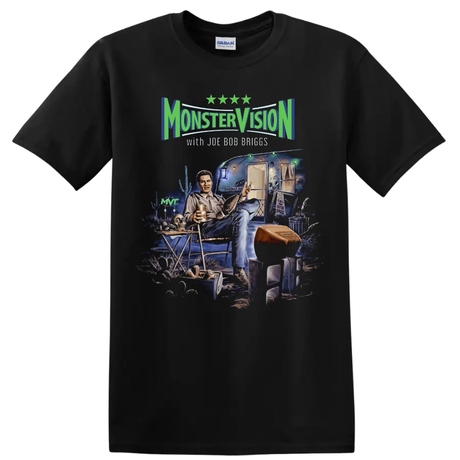 Monster Vision Horrorfilm-T-Shirt mit gruseliger Trailer-Szenen-Grafik - Schwarz - Übersicht 1