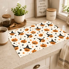 1pc Pumpkin Pattern Printed Diatomaceous Earth Kitchen Drain Mat, Halloween, Can Be Used As Halloween Gift, Halloween Decoration, Absorbent Dish Drying Mat, Coffee Machine Mat, Dishwashing Mat, Sink Mat, Kitchen Countertop Protection Mat, Suitable For Cups, Plates, Tableware And Kitchen Decoration - Multicolor - View 8