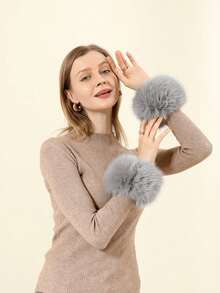 Women's Faux Fox Fur 3 Pieces Set, Plush Hat + Scarf + Arm Warmers, Winter Warm Faux Fur Accessories Set - Multicolor - View 17