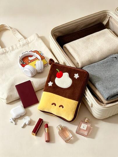 1PC Cherry Plush Passport Holder Soft Fluffy Travel Document Storage Pouch For Vacation Airport Trip ﻿
