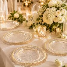 50/25/10pcs 10.25" And 7.5" Clear Hammered Double Gold Rim Round Plates, Appetizer Dessert Serving Trays, Wedding Party Catering Tableware, Halloween Thanksgiving Friendsgiving Autumn, Large Capacity Set For Host And Guest Hospitality - View 3