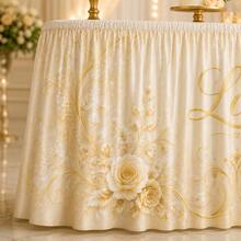 Elegant Ivory Gold Love Letter & Floral Print Table Skirt, Wedding Reception Decor, Luxury Polyester Tablecloth, Suitable For Bridal Shower, Engagement Party, Dessert Table And Anniversary Decoration - A - View 8