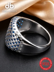 1pc S925 Sterling Silver Ring, Inlaid With Blue Synthetic Cubic Zirconia, Unisex Couple Wear, Square Classic Unique Guardian Jewelry, Valentine's Day Christmas Gift, Gift Box - Square Classic Style - View 5