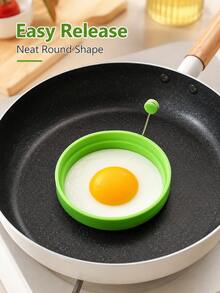 1pc Round Green Egg Pancake Mold, Breakfast Shaping Ring, Easy Release With Handle, Mini Pancake Sandwich Cooking Tool, Suitable For Brunch Home Kitchen Meal Prep Daily Use - Green - View 2