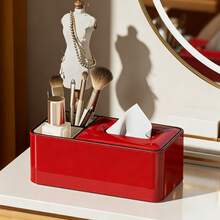 High-Quality Magnetic PU Leather Tissue Box Holder With Storage Compartment, Tissue Rack, Can Hold Tissues/Remote Control And Desktop Clutter, Bright Red Decorative Napkin Storage Box, Suitable For Bathroom, Living Room, Bedroom, Desktop, Home And Office - View 5