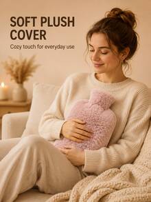 2000ml PVC Hot Water Bottle, Reusable Rubber Water Injection Hand Warmer, Long Lasting Warmth Heating Pad For Winter Hand Waist Abdomen Bed Warm Home Use, Explosion-Proof Design With Cute Plush Cover - Multi-color - View 4