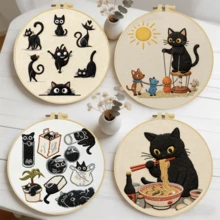 1PC 20*20cm/7.9*7.9in,Black Cat Embroidery Kit, DIY Handmade Embroidery Set For Adult Beginners, Home Gift, Women's Sewing Gift, Including User Manual, Printed Pattern Fabric, Embroidery Frame, Needle And Thread. - Black Cat - View 12