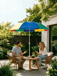 Colorful Spliced Outdoor Sun Umbrella, Multiple Sizes Available, Sun‑Proof And Rain‑Proof, Sturdy Umbrella Pole, Suitable For Multiple Scenarios Such As Beaches, Courtyards And Street Vending - A - View 7
