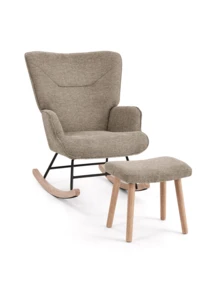 Goeurvant Scandinavian Minimalist Nursery Rocking Chair And Accent Armchair With Footstool Textured Fabric Sand Ergonomic High Wide Back Thick Padding Non Slip Pads For Relaxing Breastfeeding Living Room And Nursery - Sand Textured Fabric - View 15