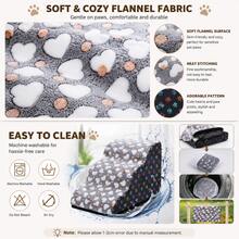 Flannel Grey Heart Print Pet Ramp Stairs For Sofa Bed, Foam Step Slope For Cats And Small Dogs - Grey - View 6