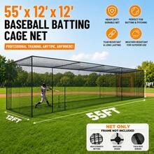 55x12x12FT Baseball Hitting Net, Outdoor Batting Cage Netting With Door, Softball Practice Training Net For Backyard, Field & Sports Training - Black - View 1