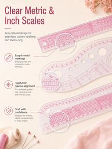 Soft Pink Clear Sewing Curve Ruler, Multi Angle Curve Template With Grid Scale Markings, Pattern Making Measuring Drafting Tool For Tailoring Quilting Dressmaking DIY Craft.Holiday ,Holiday ,Cyber Monday ,Christmas,Christmas Gifts - One Size Fits All - View 11