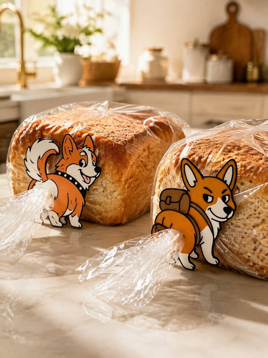 2pcs/1pc Corgi Butt Shaped Bread Clip And Snack Clip Flat Corgi Shaped Plastic Bag Holder, Featuring A Corgi Butt Design, Lightweight Kitchen Storage Accessory, Suitable For Bread, Snacks, Pantry Decoration - Pet Lover Gift, Corgi Themed Home Decor - View 1