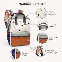 Personalized Fashion Dog Embroidery Color Block Backpack, Casual Daily Daypack With Portable Top Handle, Contrast Striped Shoulder Straps - Multicolor - View 3