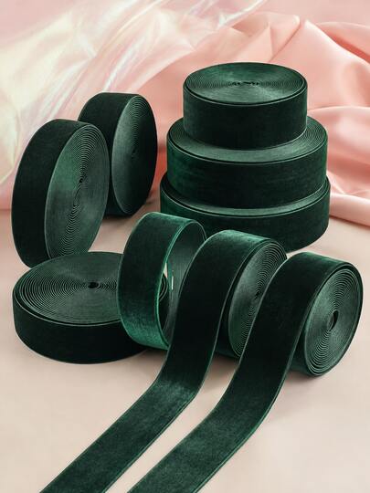 5 Yard Deep Emerald Green Flocked Ribbon, Single-Sided Flocked Fabric Trim, Multiple Widths Suitable For DIY Crafts, Hair Accessories, Gift Wrapping, Abaya Clothing Sewing And Ramadan Decoration