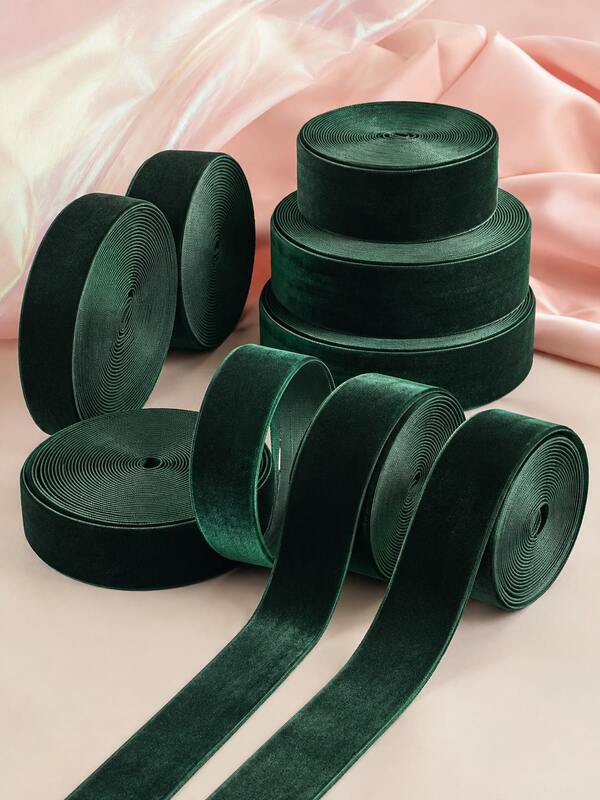 5 Yard Deep Emerald Green Flocked Ribbon, Single-Sided Flocked Fabric Trim, Multiple Widths Suitable For DIY Crafts, Hair Accessories, Gift Wrapping, Abaya Clothing Sewing And Ramadan Decoration