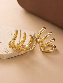 CHICAT Women's Gold Clip-On Earrings, Multi-Ring Curved Non-Pierced Ear Clips, Minimalist Cartilage Ear Jewelry, Suitable For Daily Wear, Parties And Gifts - Earrings - View 2