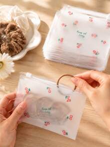 100 Pcs Creative Cherry-Print Transparent Frosted Zipper Storage Bag, Portable Jewelry And Small Accessories Organizer Pouch, Waterproof Frosted Travel Storage Bag For Earrings, Rings,Cosmetics,Home And Travel Use,New Year,Back To School Gift - Multicolor - View 2