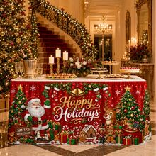 Merry Christmas Table Skirt, Printed With Santa Claus, Reindeer And Gift Patterns, Red Holiday Polyester Tablecloth, Suitable For Christmas Party, Family Gathering, Dessert Table, Classroom And Winter Home Decor - A - View 6