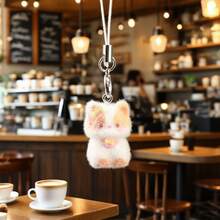 Panini 1-5pcs Flocked Gradient Tie Dye Cute Doll Pendant, Blushing Face Adorable Desktop Ornament - DIY Pendant, 3D Sitting Cat Hanging Decor, Versatile Accessory For Backpack, Car, Keys, Gentle Healing Style Portable Accessory - Metal Clasp, Commuter Bag, Car Interior Decoration - Multicolor - View 4