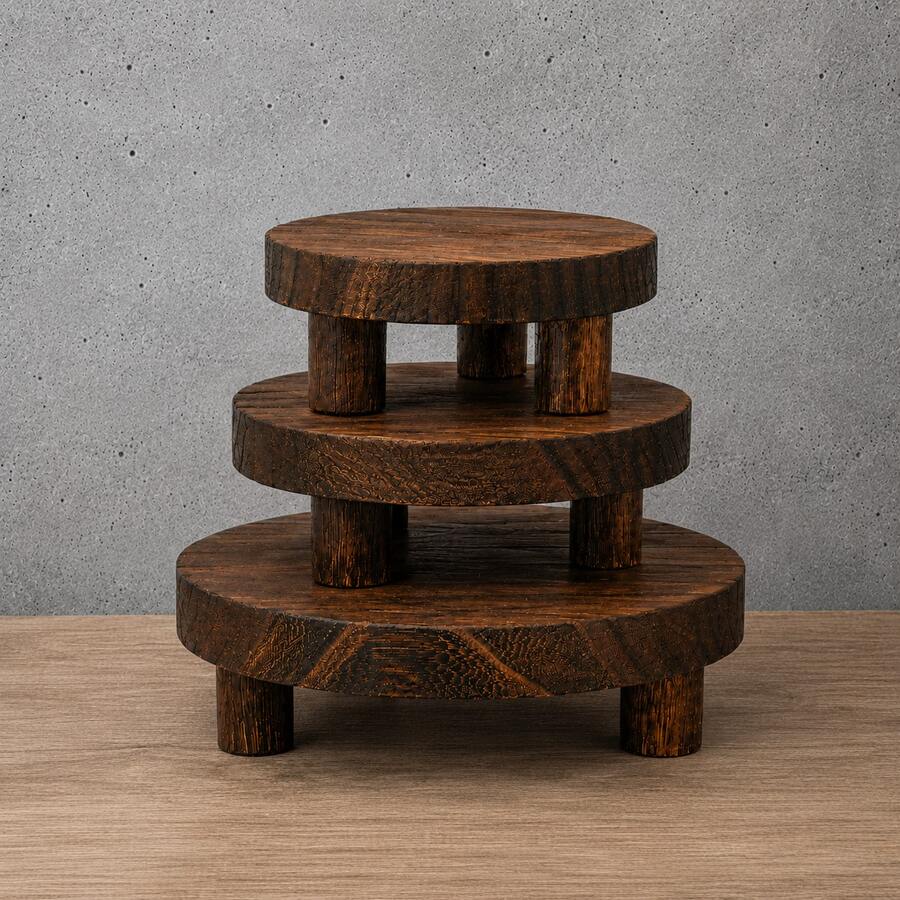Rustic Round Wooden Display Stand, Natural Wood Pedestal Riser For Home Decor, Candle, Plant, Dessert & Coffee Table Styling - A - View 1