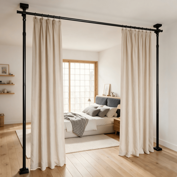 SUNALLY Room Divider For Room Separation, Tension Curtain Rods No Drilling, 4-10ft(H) 28-70inch(W) Adjustable Temporary Privacy Wall Divider, Heavy Duty Freestanding Space Partition Separator