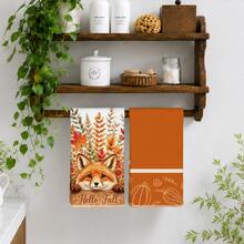2PCS Kitchen Towel, Autumn Fox Pattern, 40*60cm Rectangular Microfiber Kitchen Towel, Dish Cloth, Tablecloth, Hand Towel, Kitchen Decor, Home Decor, Housewarming Gift For Neighbors, Kitchen Napkin And Dish Cloth, Home Decor, Gift, Perfect For Kitchen And Bathroom Use - Coral Orange - View 6