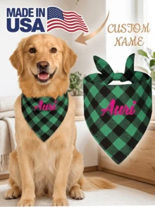 1pc Personalized Dog Plaid Bandana With Name,Custom Dog Neckwear Name Design Plaid Scarf Name,Custom Dog Neckwear Name Design Plaid Sca…Triangle Bibs Kerchief, Pet Christmas Costume Accessories For Small Medium Dogs Cats Birthday Gift - Multicolor - View 1