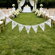 White Floral Lace Garland, Lace Triangle Bunting Banner, 1 Piece With 12 Flags, Bohemian Vintage White Floral Fabric Triangle Lace Flag Garland, Suitable For Wedding, Bridal Shower, Valentine's Day, Birthday Party, Garden Tea Party Decoration - View 15