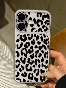 1 pieza Funda de teléfono transparente con antena y estampado de leopardo negro, personalizada, minimalista, anti-caída, de TPU suave, de moda, con cobertura completa, anti-suciedad, compatible con Apple 17 16 15 14 13 12 11 Pro Max Air, carcasa protectora - Multicolor - Ver 1