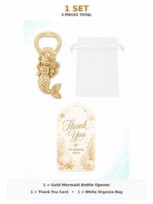 30pcs/10sets Gold Metal Mermaid Bottle Opener Party Favors, Includes Thank You Cards And Organza Bags, Under The Sea Theme Baby Shower Guest Gifts - Ocean - View 11
