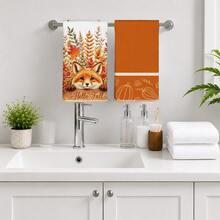 2PCS Kitchen Towel, Autumn Fox Pattern, 40*60cm Rectangular Microfiber Kitchen Towel, Dish Cloth, Tablecloth, Hand Towel, Kitchen Decor, Home Decor, Housewarming Gift For Neighbors, Kitchen Napkin And Dish Cloth, Home Decor, Gift, Perfect For Kitchen And Bathroom Use - Coral Orange - View 7
