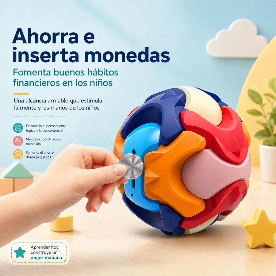Alcancía DIY 3D para Niños, Pelota de Bloques de Construcción de Colores, Juguete Educativo para Armar y Ahorrar - Multicolor - Ver 1