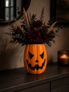1pc Halloween Pumpkin Face Flower Vase, Glossy Spooky Decorative Vase For Living Room, Mantel, Tabletop & Fall Home Decor - A - View 6