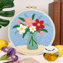 2D Beginner Punch Needle Embroidery Kit With Frame, Bouquet Theme ,20*20cm/7.9*7.9in Pre-Printed Pattern DIY Punch Needle Set, Complete Yarn & Punch Tool Kit, Handmade Wall Decor For Living Room Bedroom, Ideal Birthday Gift - Bouquet - View 4