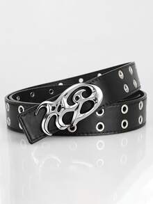 New Y2K Hollow PU Leather Punk Belt, Unisex, Vintage Luxury Asymmetrical Alloy Buckle Belt, Suitable For Daily And Formal Occasions, Perfect Gift Choice - Silver Buckle Black - View 3