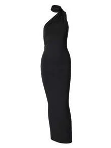 Vestido negro elegante de verano con espalda descubierta y drapeado - Negro - Ver 5