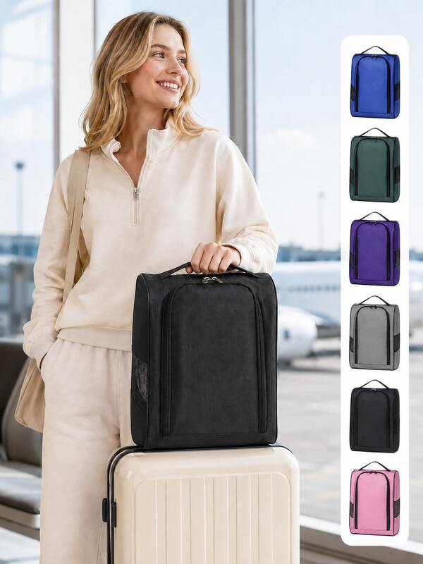 Portable Fitness Travel Shoe Bag, Mesh Design, Dust-Proof And Stain-Resistant Shoe Cover, With Handle And Dual Zipper Large Capacity Shoe Bag, Suitable For Vacation Luggage, Gym, Business Travel, Multiple Colors Available, Unisex
