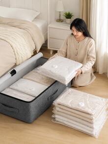 1pc Extra Large Capacity Underbed Storage Bag: Grey Fabric Design, Drawer-Style Storage Bag, Seasonal Clothing Storage Bag, Easy To Store Bedding And Clothes, Space-Saving, Essential Home Accessory - Grey - View 11