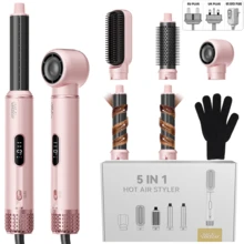 UKLISS 5-In-1 Hot Air Brush & Hair Dryer With LCD Temperature Display And 5 Accessories: Auto Curler, Smoothing Brush And Round Volumizing Brush. Suitable For Wet/Dry Hair, All Hair Types. Perfect For Home, Salon, Travel And Gifts - Multicolor - View 2