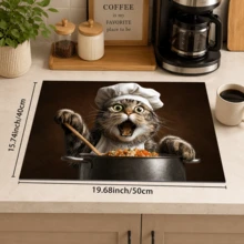 1pc, Cat Pattern Printed Diatomaceous Earth Kitchen Drain Mat, Absorbent Dish Drying Mat, Coffee Machine Mat, Dishwashing Mat, Sink Mat, Kitchen Countertop Protector, Suitable For Cups, Plates, Tableware And Kitchen Decor - Multicolor - View 16