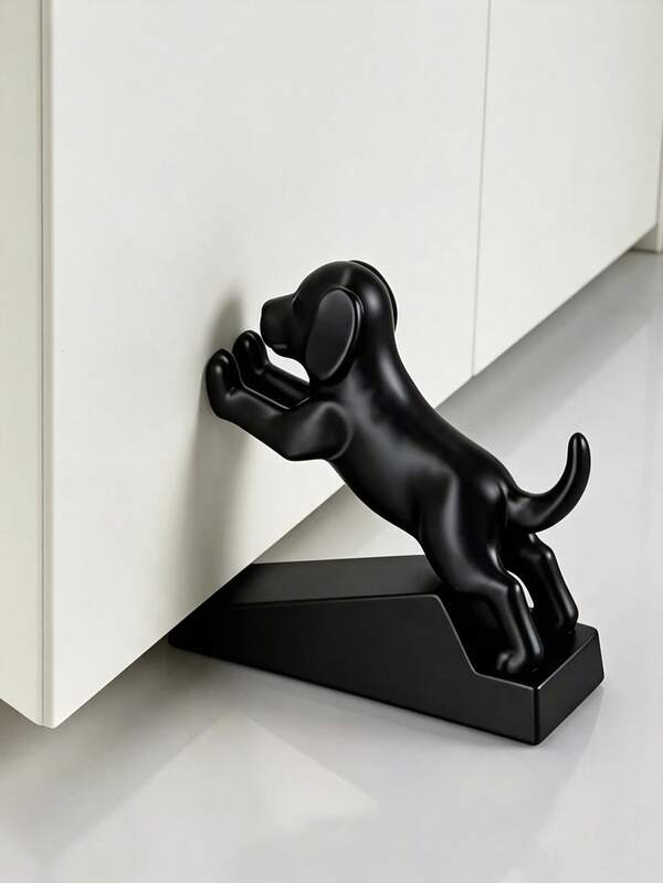 Cuña de puerta con forma de cachorro lindo, tope de puerta de perro de resina negra, soporte de puerta antideslizante y resistente, escultura de animal adorable para el hogar, decoración de hardware novedosa para el hogar, regalo de decoración para dormitorio, sala de estar, oficina y entrada